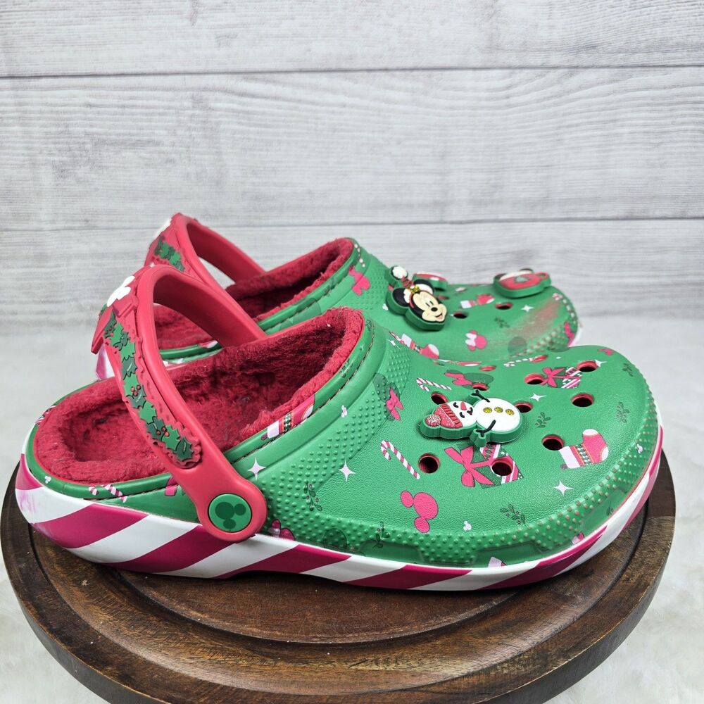 Crocs x Disney Christmas Holiday Lined Classic Clogs Green Red Womens 9 Mens 7 - Picture 7 of 15